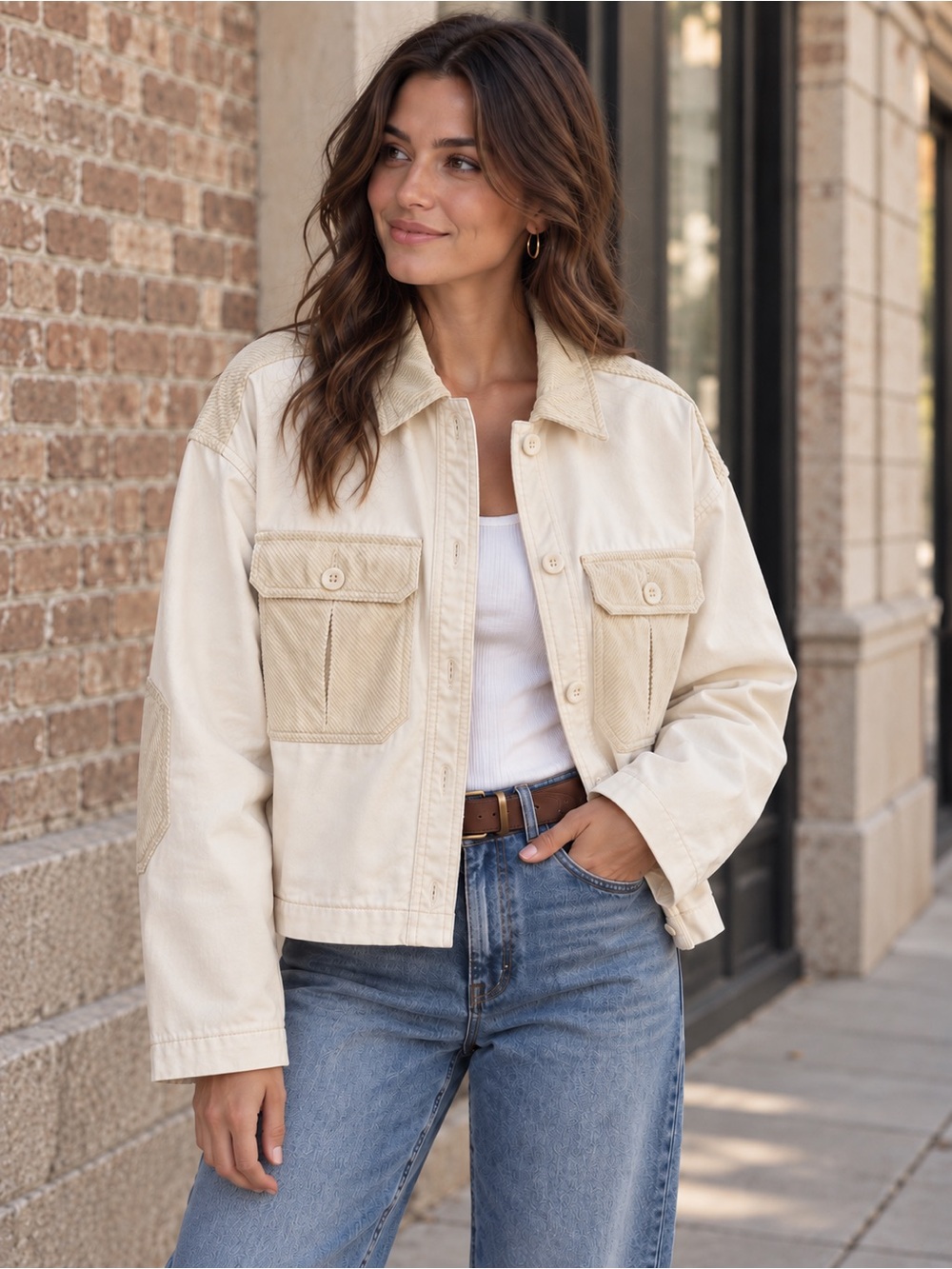 Madewell Chino Boxy Shirt Jacket Womens Size M White Corduroy Chore Utility